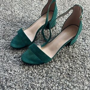 Green Suede Block Heels
